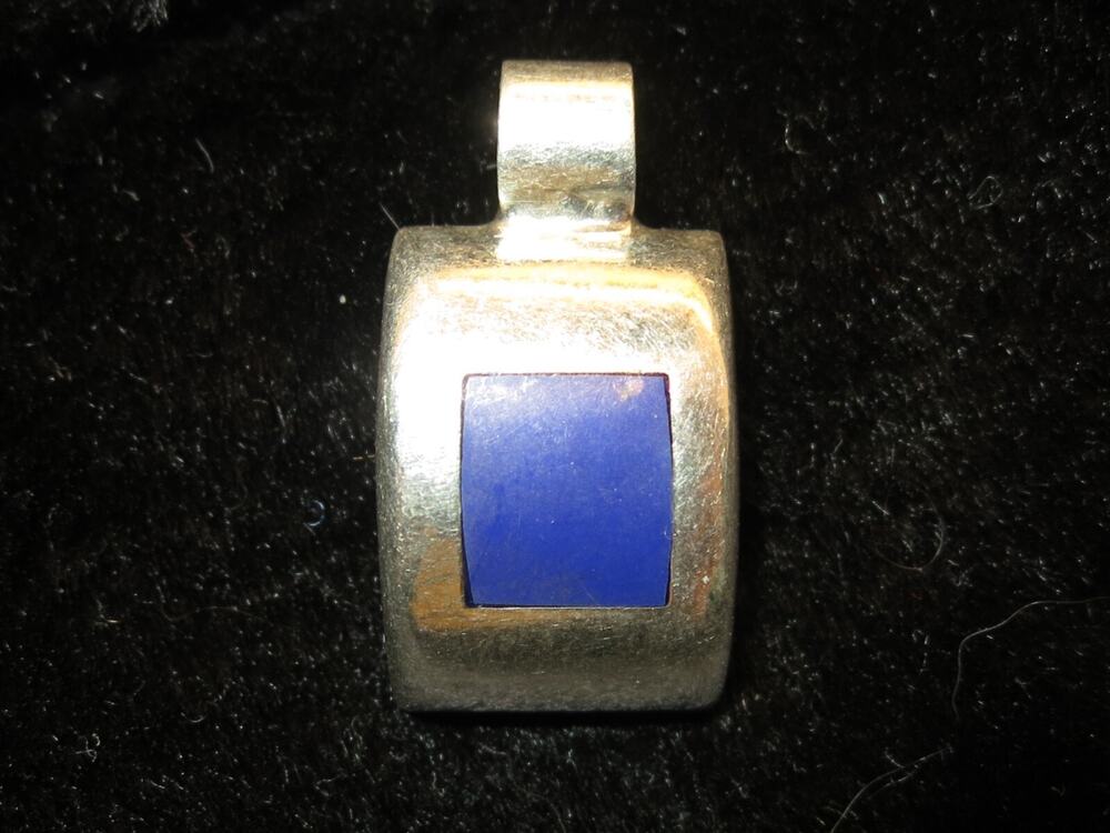 Vintage Sterling Silver and Lapis Lazuli Convex Pendant